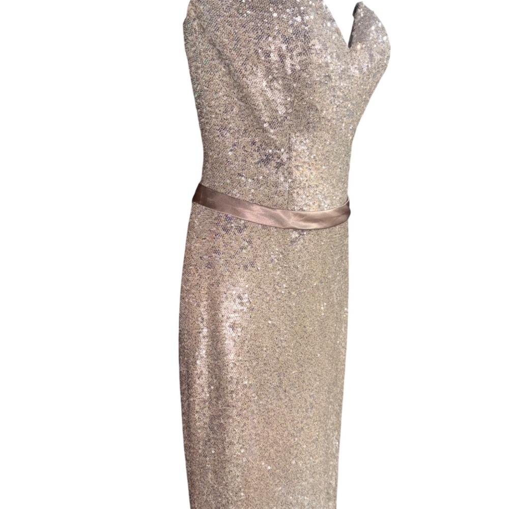 Allure Bridals Sequined Column Champagne Sheath Dress 12 large - Picture 3 of 13